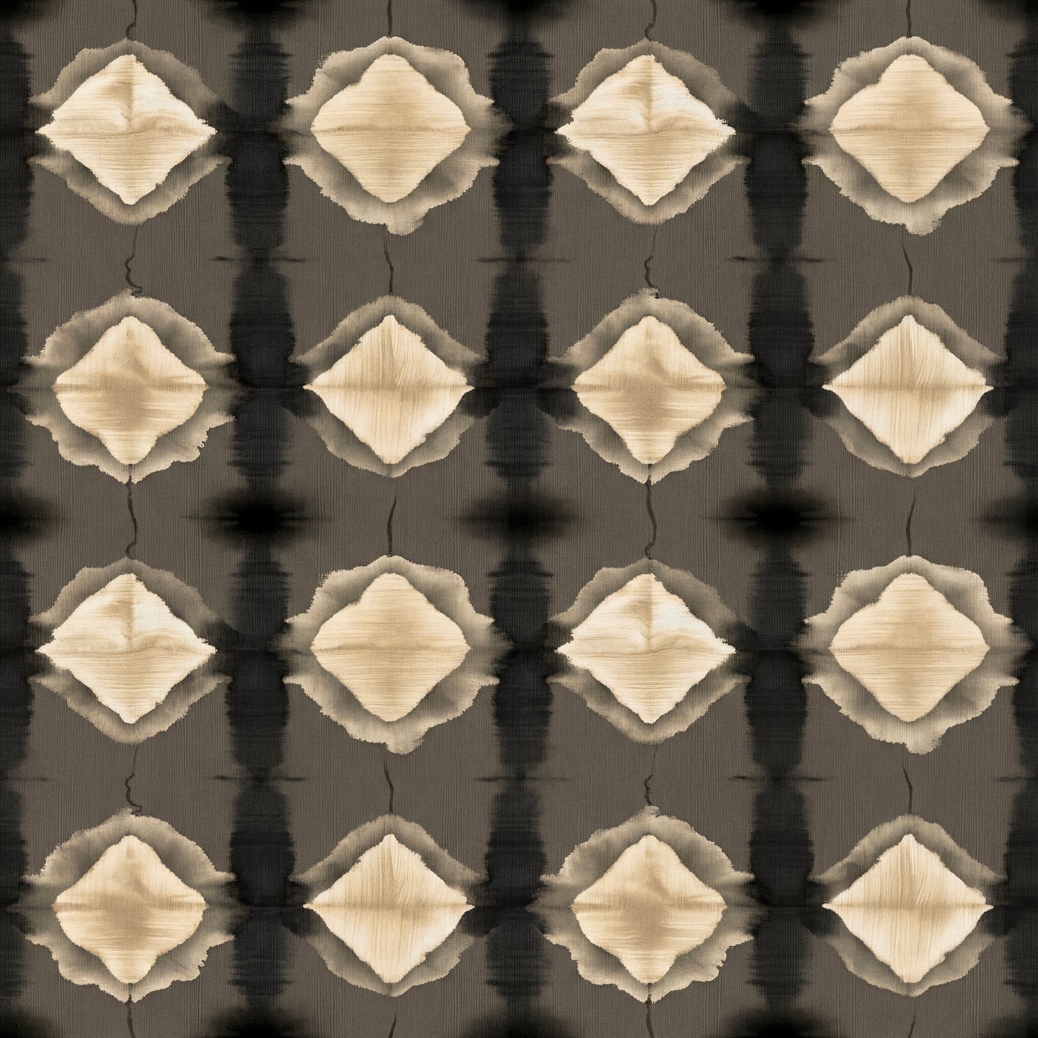 Papier peint motif abstrait - Formes ondulées et diamants texturés beige taupe et gris anthracite - Design
