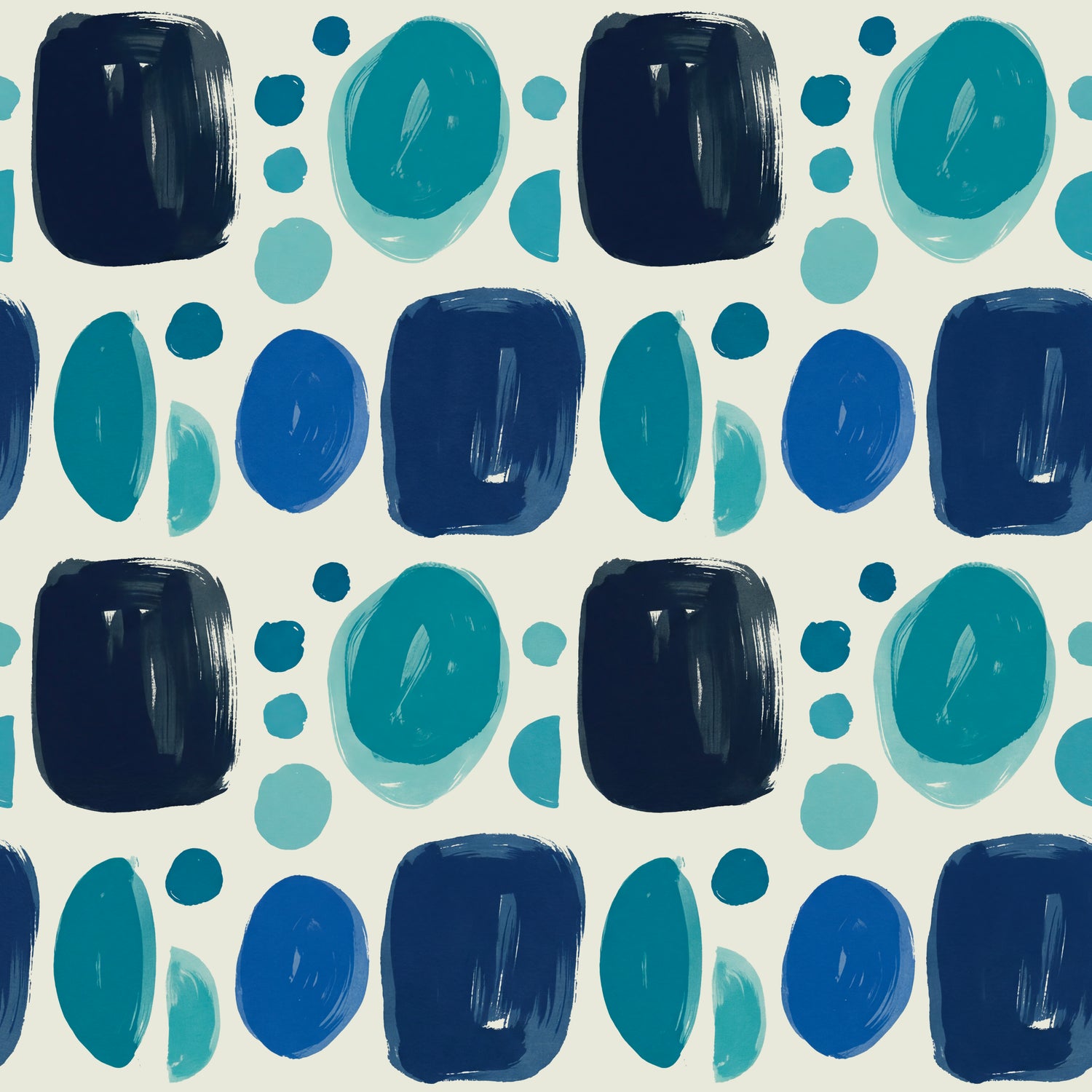 Papier peint motif abstrait - Formes ovales et rectangulaires bleu marine et turquoise - Design
