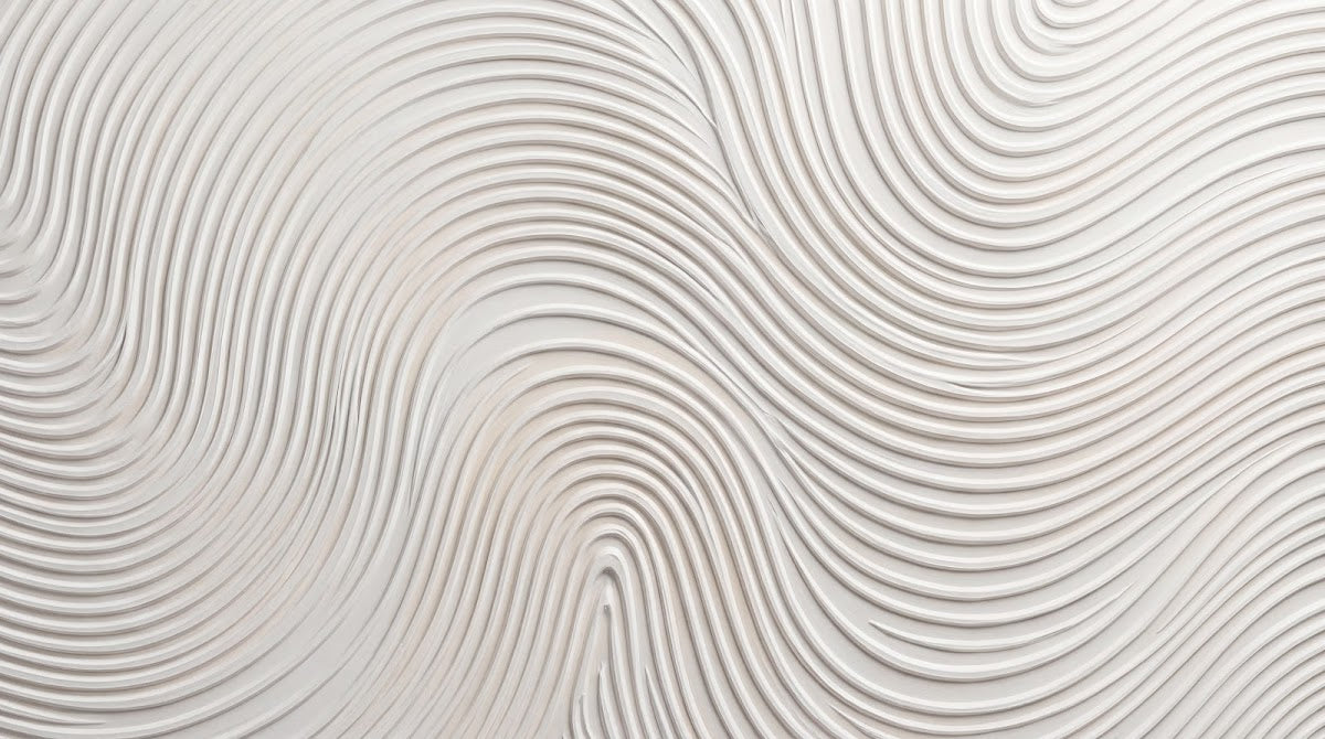 Papier peint panoramique abstrait - Lignes courbes ondulantes relief sculptural tons beige crème et gris taupe sur mesure - Design