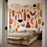 papier peint abstrait poteries vases formes geometriques tons beige orange terra-10