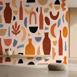 papier peint abstrait poteries vases formes geometriques tons beige orange terra-4