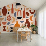 papier peint abstrait poteries vases formes geometriques tons beige orange terra-7