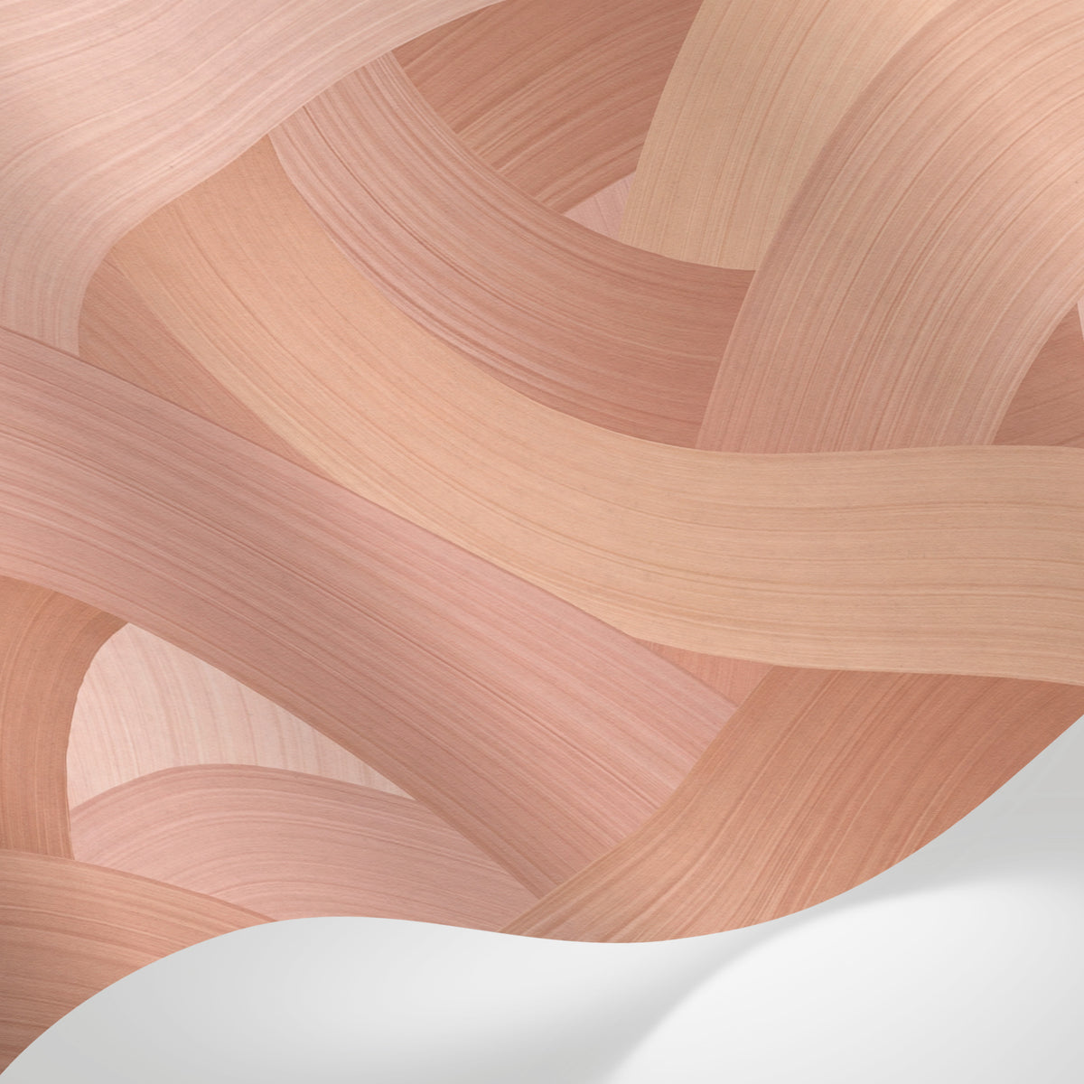 Papier peint panoramique abstrait - Rubans entrelacés superposés dégradé rose corail beige et orange sur mesure - Matière