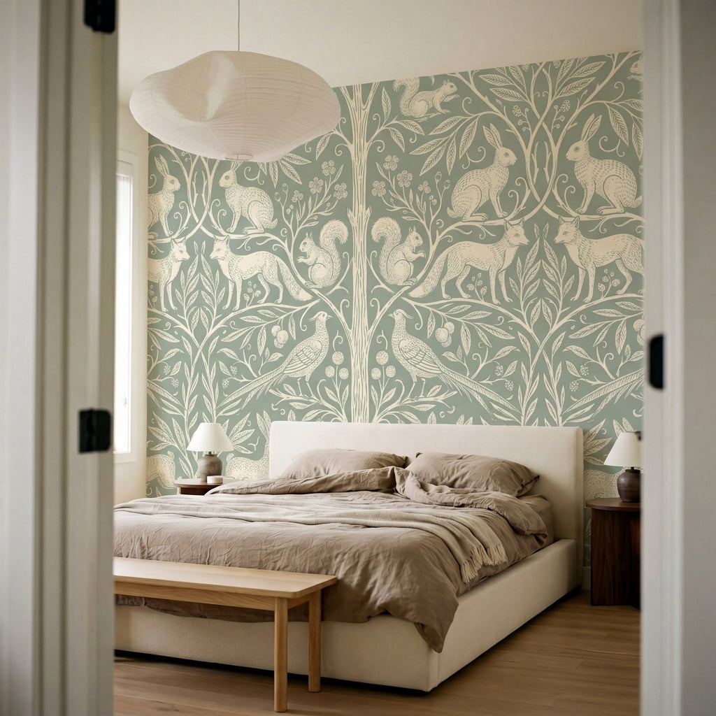 papier peint animaux de la foret lapins ecureuils oiseaux motifs repetitifs fond-7