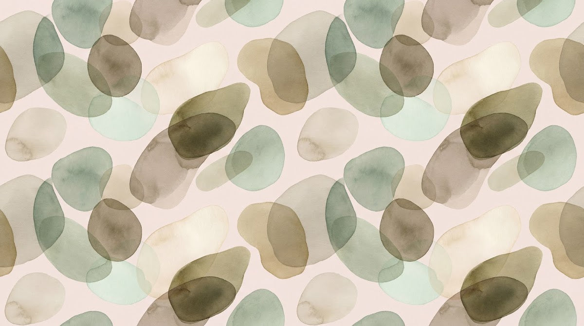 Papier peint panoramique aquarelle - Feuilles eucalyptus superposées tons vert sauge et beige crème sur mesure - Design