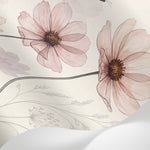 Papier peint panoramique aquarelle fleur - Cosmos transparents papillons monarques tons beige rosé et blanc crème sur mesure - Matière