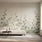 papier peint aquarelle nature branches feuillage lierre grimpant tons vert sauge-5