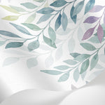 Papier peint panoramique aquarelle vert - Feuillages botaniques branchages tombants tons vert sauge et violet sur mesure - Matière