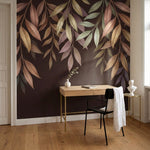 papier peint aquarelle vert feuillages suspendus degrades tons vert olive bronze-10