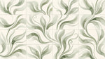 Papier peint panoramique aquarelle - Volutes organiques ondulantes tons vert sauge et beige crème sur mesure - Design