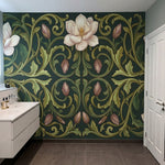 papier peint art nouveau fleurs magnolias roses ornements vegetaux arabesques fo-10