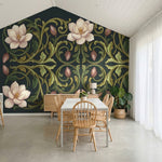papier peint art nouveau fleurs magnolias roses ornements vegetaux arabesques fo-8