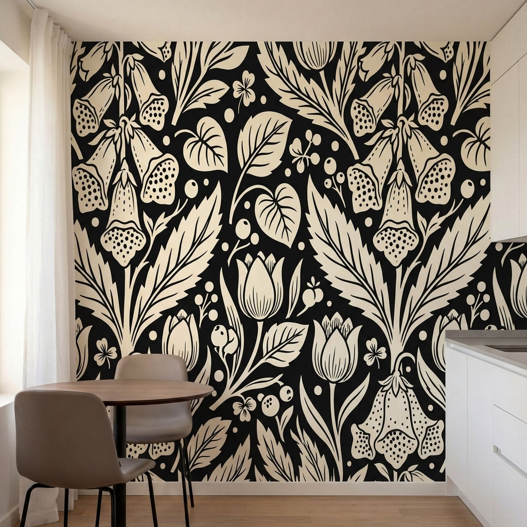 papier peint art nouveau fleurs tulipes fraises papillons motifs repetitifs fond-1