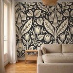 papier peint art nouveau fleurs tulipes fraises papillons motifs repetitifs fond-8