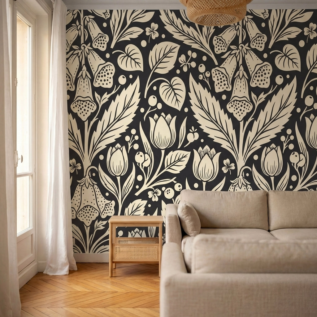 papier peint art nouveau fleurs tulipes fraises papillons motifs repetitifs fond-8