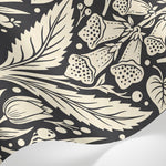 Papier peint panoramique art nouveau fleurs - Tulipes fraises papillons motifs répétitifs fond noir et beige rosé sur mesure - Matière
