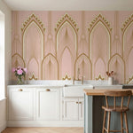 papier peint baroque rose poudre arches ornementales dorees motifs eventails fon-2