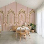 papier peint baroque rose poudre arches ornementales dorees motifs eventails fon-9