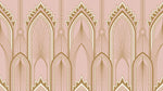 Papier peint panoramique baroque rose poudré - Arches ornementales dorées motifs éventails fond rose blush sur mesure - Design