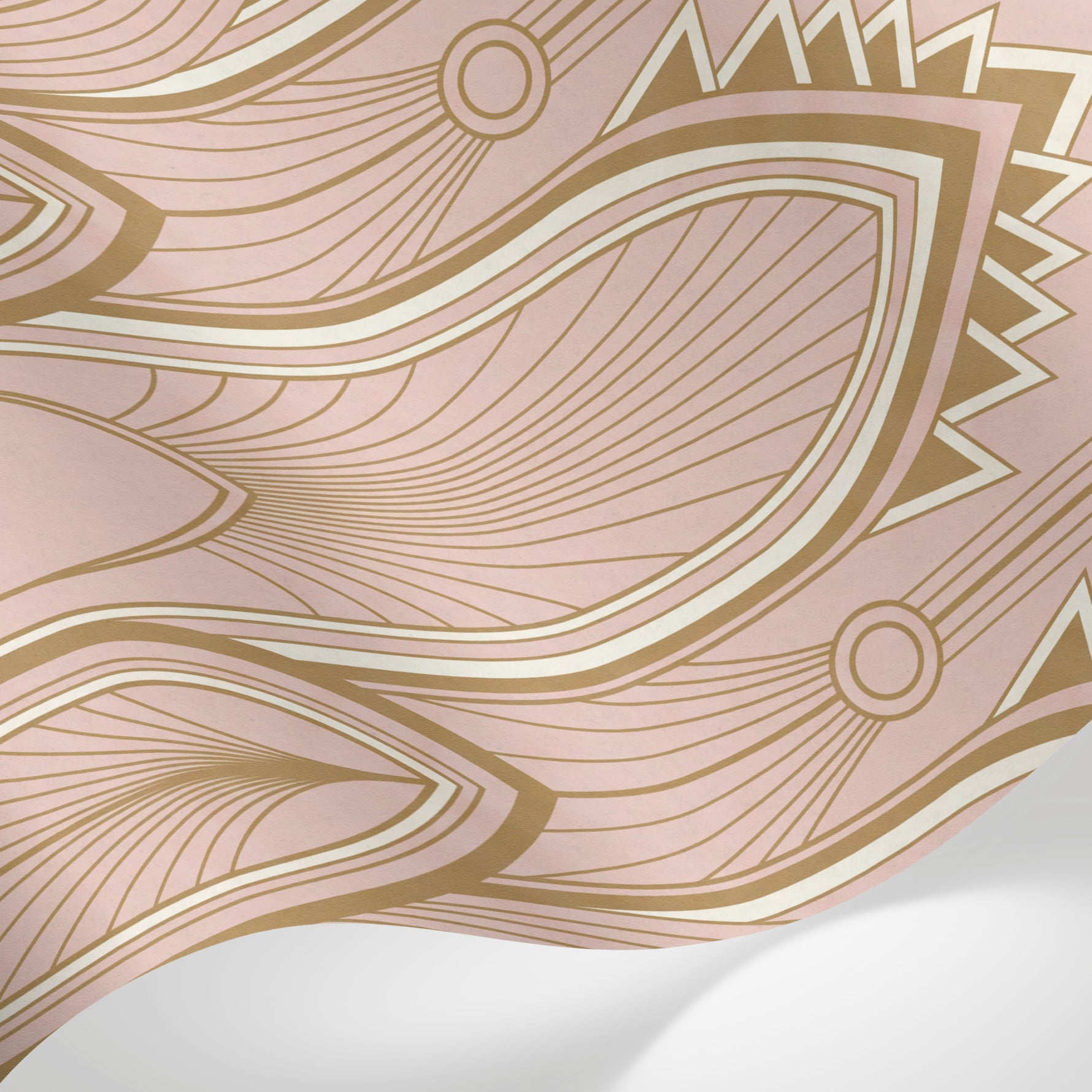 Papier peint panoramique baroque rose poudré - Arches ornementales dorées motifs éventails fond rose blush sur mesure - Matière