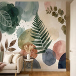 papier peint botanique feuilles eucalyptus fougeres aquarelle tons vert sauge ro-HERO-9