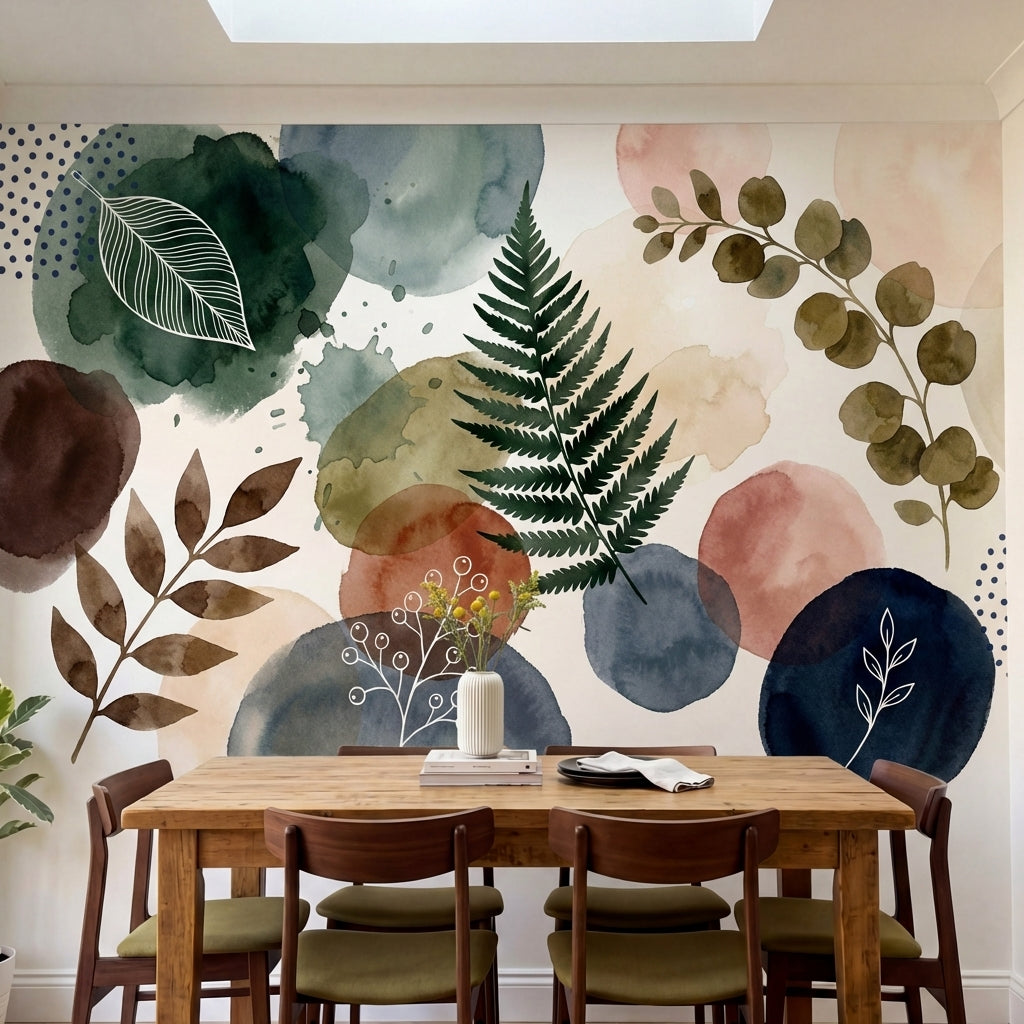 papier peint botanique feuilles eucalyptus fougeres aquarelle tons vert sauge ro-HERO-9