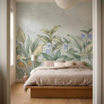 papier peint botanique feuilles hosta violettes sauvages fond beige creme nuance-VARIANTE-6