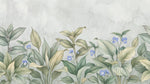 Papier peint panoramique botanique - Feuilles hosta violettes sauvages fond beige crème nuancé sur mesure - Design