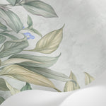 Papier peint panoramique botanique - Feuilles hosta violettes sauvages fond beige crème nuancé sur mesure - Matière