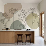 papier peint botanique fleurs ombelliferes tiges stylisees dessin au trait fond -2