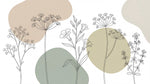 Papier peint panoramique botanique - Fleurs ombellifères tiges stylisées dessin au trait fond beige et blanc sur mesure - Design