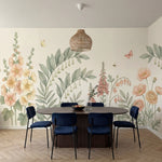papier peint botanique fleurs sauvages ranunculus foxglove campanules tons rose -VARIANTE-10