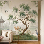 papier peint botanique saule pleureur wisteria herons cendres pavillon chinois f-5