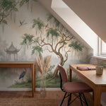 papier peint botanique saule pleureur wisteria herons cendres pavillon chinois f-7