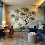 papier peint botanique saule pleureur wisteria herons cendres pavillon chinois f-8