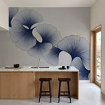 papier peint design contemporain feuilles ginkgo stylisees lignes fines bleu mar-HERO-10
