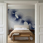 papier peint design contemporain feuilles ginkgo stylisees lignes fines bleu mar-VARIANTE-10