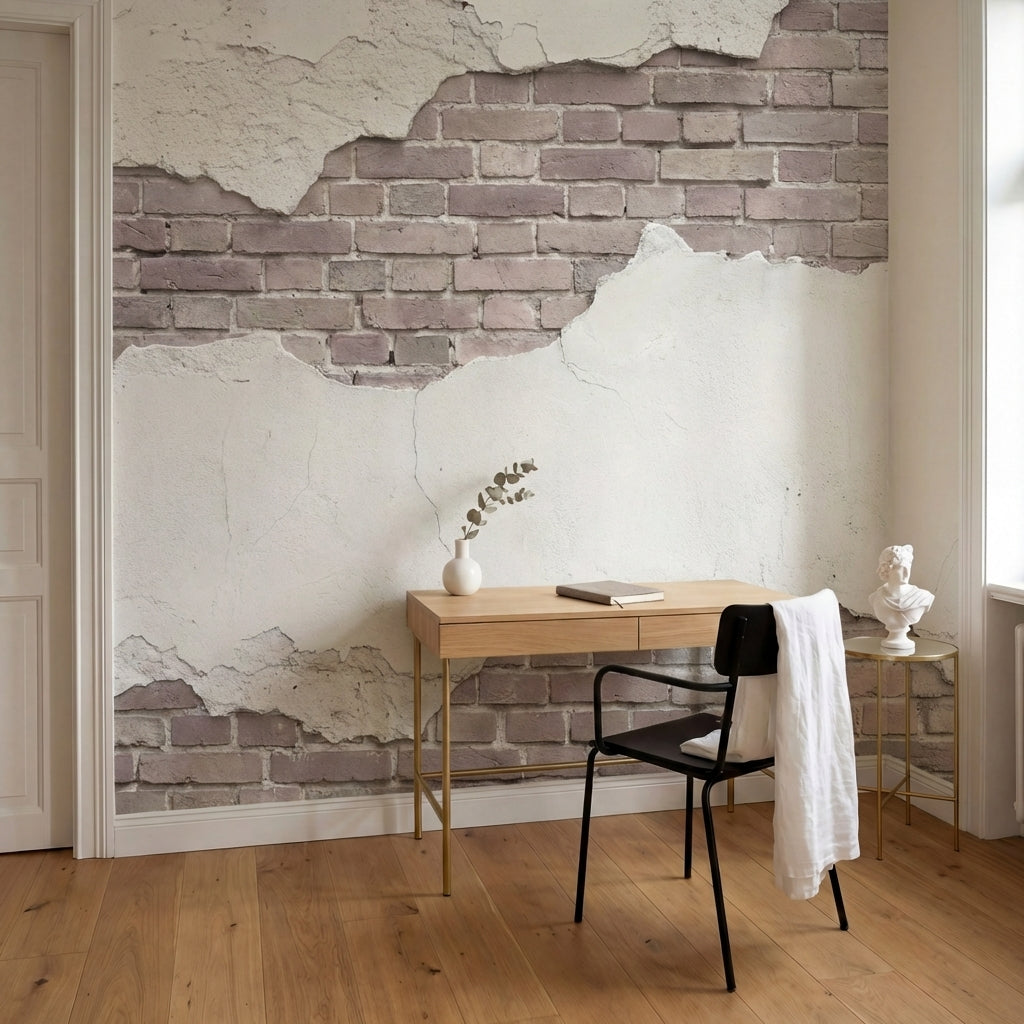 papier peint effet brique mur briques apparentes platre ecaille blanc creme et b-6