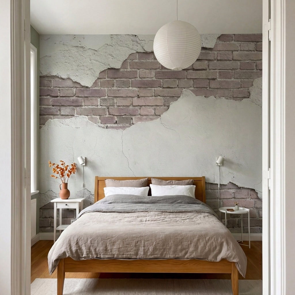 papier peint effet brique mur briques apparentes platre ecaille blanc creme et b-9