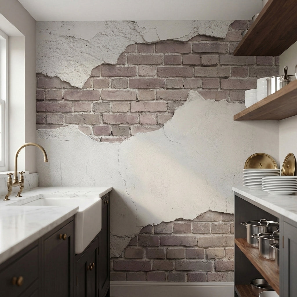 papier peint effet brique mur briques apparentes platre ecaille blanc creme et b-HERO-12