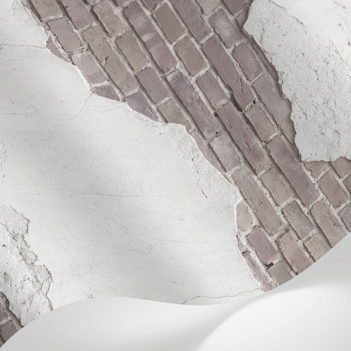 Papier peint panoramique effet brique - Mur briques apparentes plâtre écaillé blanc crème et brun taupe sur mesure - Matière