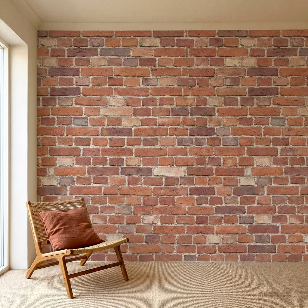 papier peint effet brique mur briquettes traditionnelles joints blancs tons roug-5