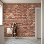papier peint effet brique mur briquettes traditionnelles joints blancs tons roug-9