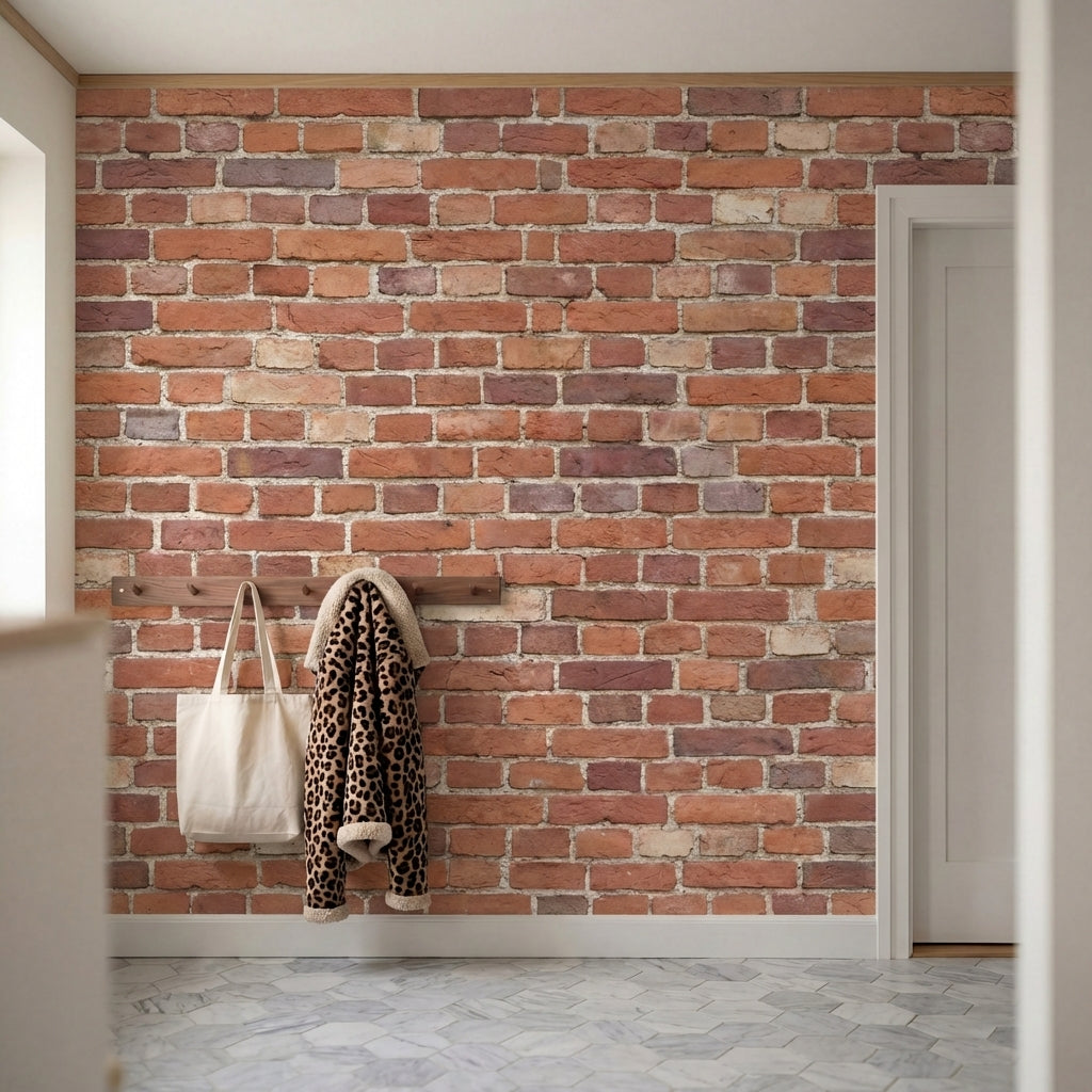 papier peint effet brique mur briquettes traditionnelles joints blancs tons roug-9