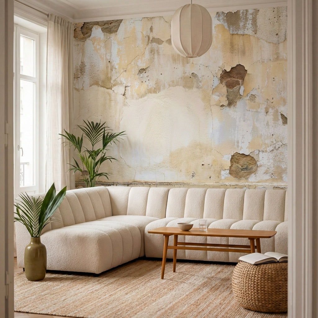 papier peint effet brique mur vieilli ecaille peinture blanche beige et gris cla-VARIANTE-8