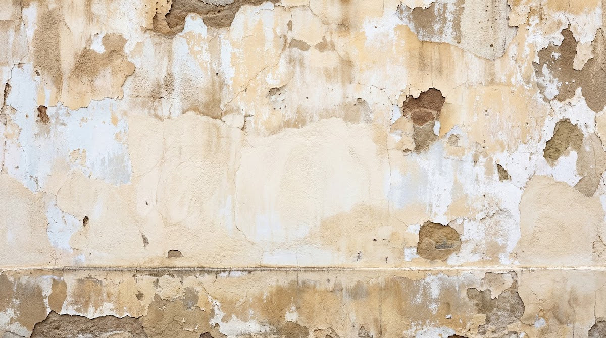 Papier peint panoramique effet brique - Mur vieilli écaillé peinture blanche beige et gris clair sur mesure - Design