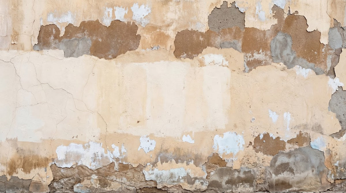 Papier peint panoramique effet brique - Mur vieilli écaillé tons beige crème brun et gris taupe sur mesure - Design