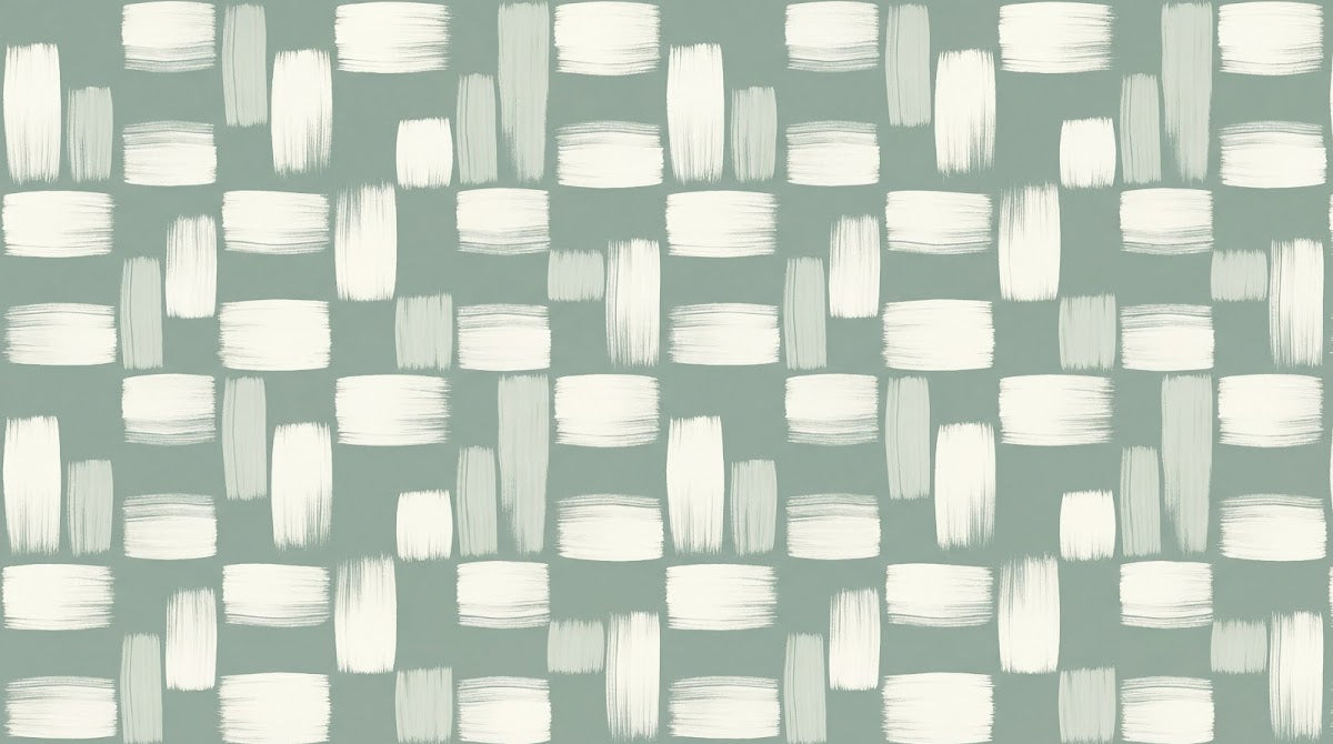 Papier peint panoramique effet marbre - Coups de pinceau rectangulaires brossés tons vert sauge et blanc crème sur mesure - Design