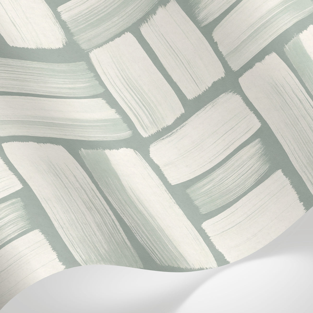 Papier peint panoramique effet marbre - Rectangles brossés texture pierre tons vert sauge et blanc crème sur mesure - Matière