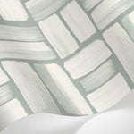 Papier peint panoramique effet marbre - Rectangles brossés texture pierre tons vert sauge et blanc crème sur mesure - Matière